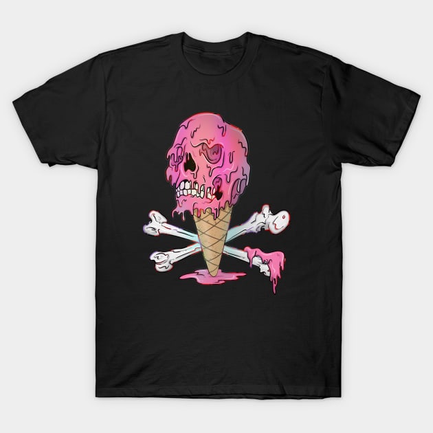 Drippy Ice Cream Melting Skull T-Shirt by Trendy Black Sheep